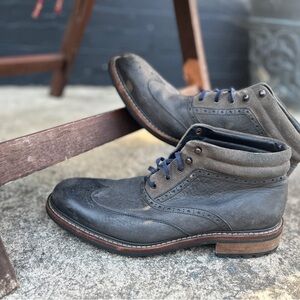 USED Two-tone Grey Wolverine Brogue Boots. 1000 mile lug soles.